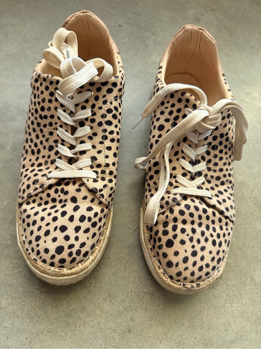 CCOCCI Lucia Cheetah Beige Black Spotted Hemp Lined Soles Women's Sneakers 6.5